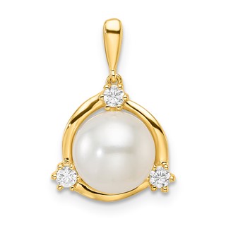 YG Sterling Silver CZ & Pearl Pendant