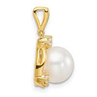 14K Yellow Gold 0.12 Carat Lab Grown Diamond VS SI+ G+ and 8.00 Mm Round Freshwater Cultured Pearl Pendant view 2