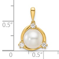 14K Yellow Gold 0.12 Carat Lab Grown Diamond VS SI+ G+ and 8.00 Mm Round Freshwater Cultured Pearl Pendant view 4