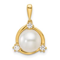 14K Yellow Gold 0.12 Carat Lab Grown Diamond VS SI+ G+ and 8.00 Mm Round Freshwater Cultured Pearl Pendant view 1