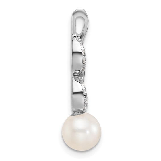 14K White Gold Polished 1/20 carat Diamond and White Freshwater Cultured Pearl Chain Slide