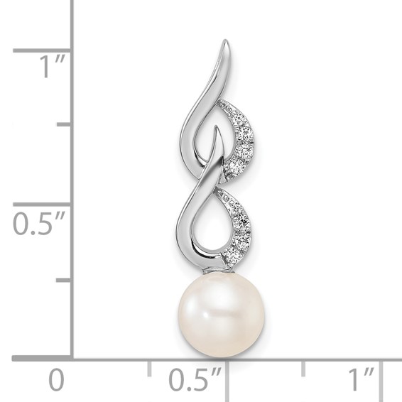 14K White Gold Polished 1/20 carat Diamond and White Freshwater Cultured Pearl Chain Slide