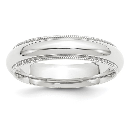 Platinum 5mm Polished Milgrain Comfort-Fit Wedding Band, Size 5
