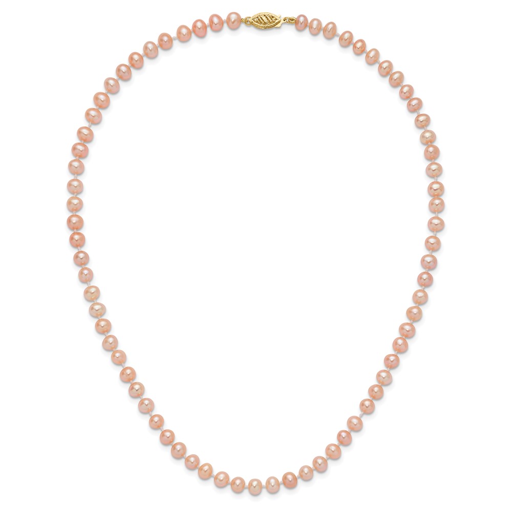 14k 5-6mm Pink Near-Round Freshwater Cultured Pearl 16 inch Necklace (PPN050-16)