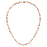 14K Yellow Gold 5-6mm Pink Near-Round Freshwater Cultured Pearl Necklace, 16" view 4
