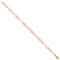 14K Yellow Gold 5-6mm Pink Near-Round Freshwater Cultured Pearl Bracelet, 7.5" view 2