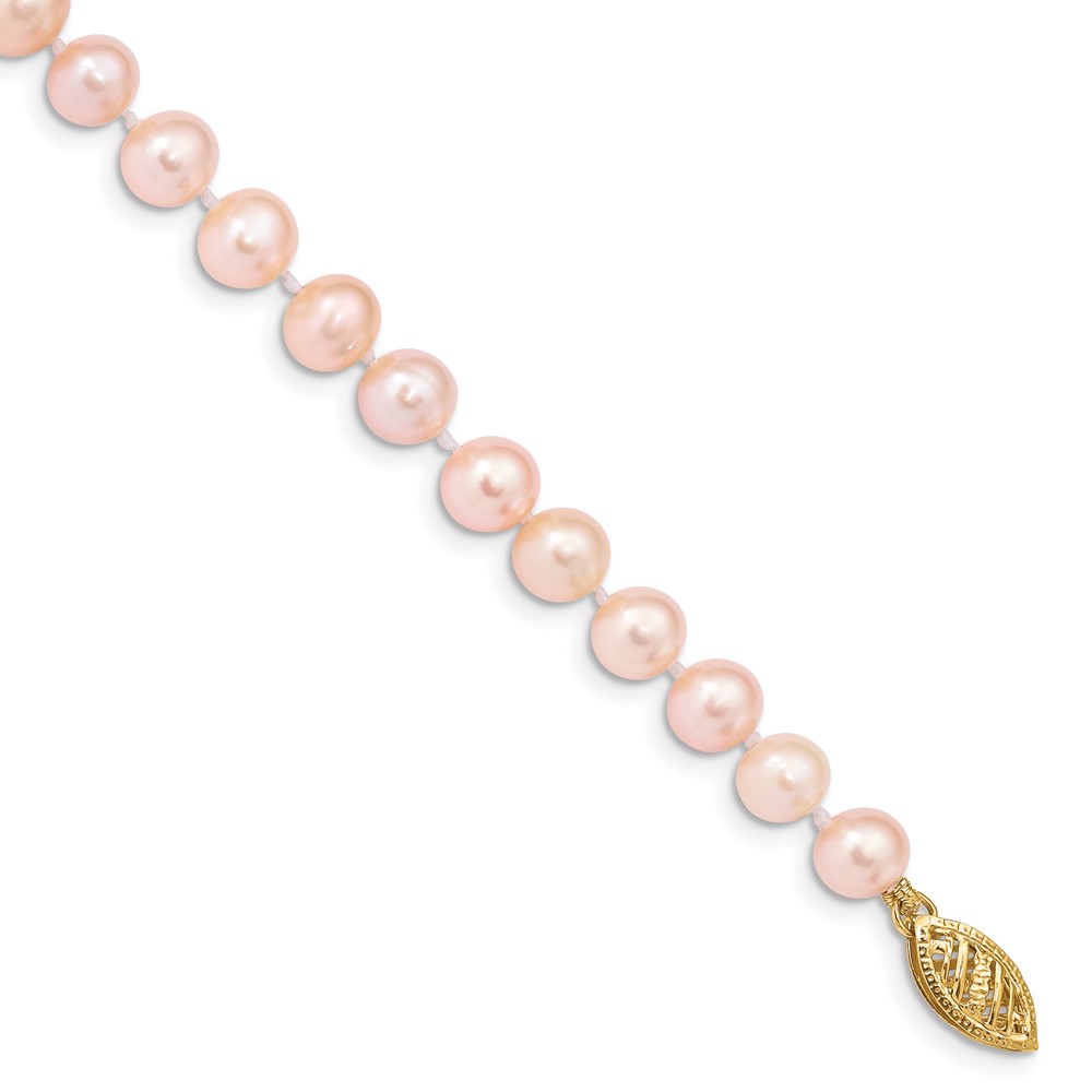 14K Yellow Gold 5-6mm Pink Near-Round Freshwater Cultured Pearl Bracelet, 7.5"