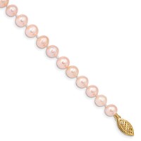 14K Yellow Gold 5-6mm Pink Near-Round Freshwater Cultured Pearl Bracelet, 7.5" view 1