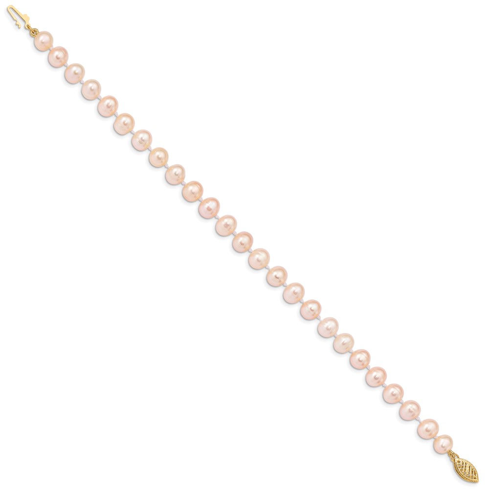14k 6-7mm Pink Near-Round Freshwater Cultured Pearl 7.5 inch Bracelet (PPN060-7.5)