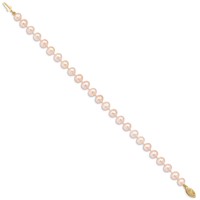 14K Yellow Gold 6-7mm Pink Near-Round Freshwater Cultured Pearl Bracelet, 7.5" view 2