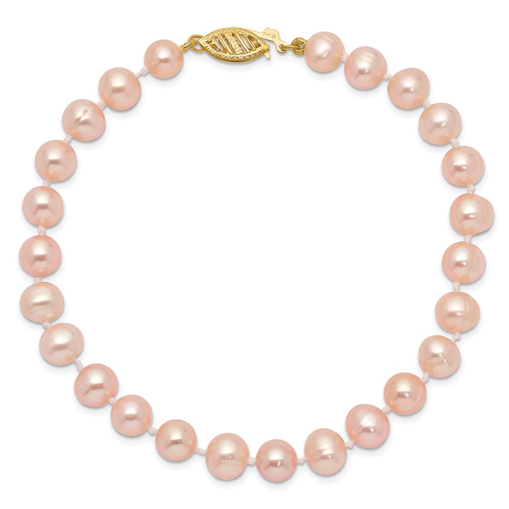 14k 6-7mm Pink Near-Round Freshwater Cultured Pearl 7.5 inch Bracelet (PPN060-7.5)