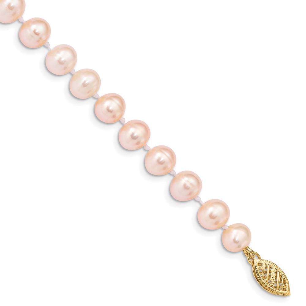 14k 6-7mm Pink Near-Round Freshwater Cultured Pearl 7.5 inch Bracelet (PPN060-7.5)