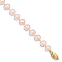 14K Yellow Gold 6-7mm Pink Near-Round Freshwater Cultured Pearl Bracelet, 7.5" view 1