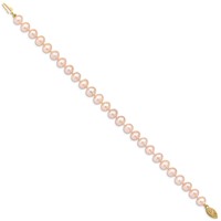 14K Yellow Gold 7-8mm Pink Near-Round Freshwater Cultured Pearl Bracelet, 7.5" view 2
