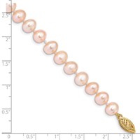 14K Yellow Gold 7-8mm Pink Near-Round Freshwater Cultured Pearl Bracelet, 7.5" view 4