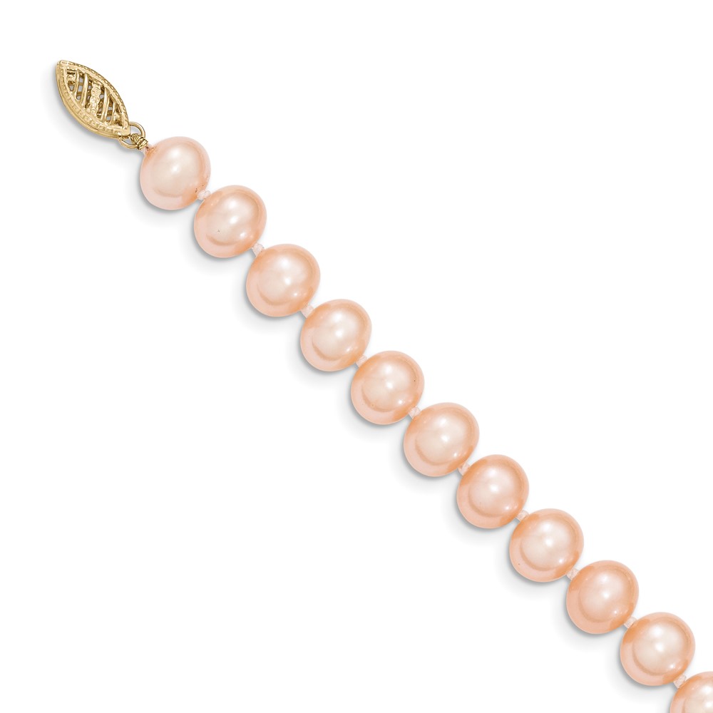 14k 8-9mm Pink Near-Round Freshwater Cultured Pearl 20 inch Necklace (PPN080-20)