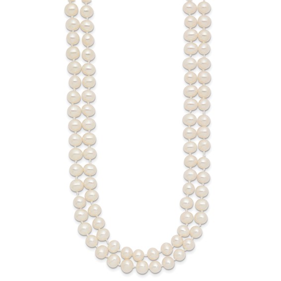 14k 5-6mm White Near Round Freshwater Cultured Pearl Double Strand 18 inch Necklace