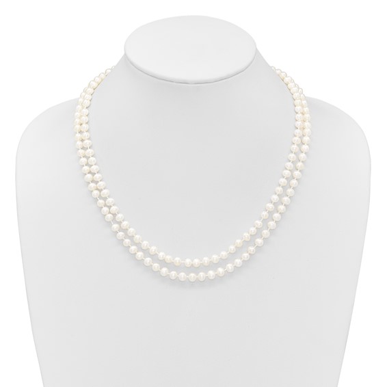 14k 5-6mm White Near Round Freshwater Cultured Pearl Double Strand 18 inch Necklace