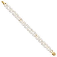 14K Yellow Gold 5-6mm White Near-Round Freshwater Cultured Pearl 2-Strand Bracelet, 7.5" view 2