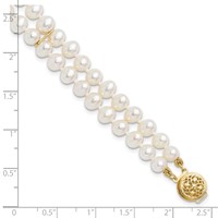 14K Yellow Gold 5-6mm White Near-Round Freshwater Cultured Pearl 2-Strand Bracelet, 7.5" view 5