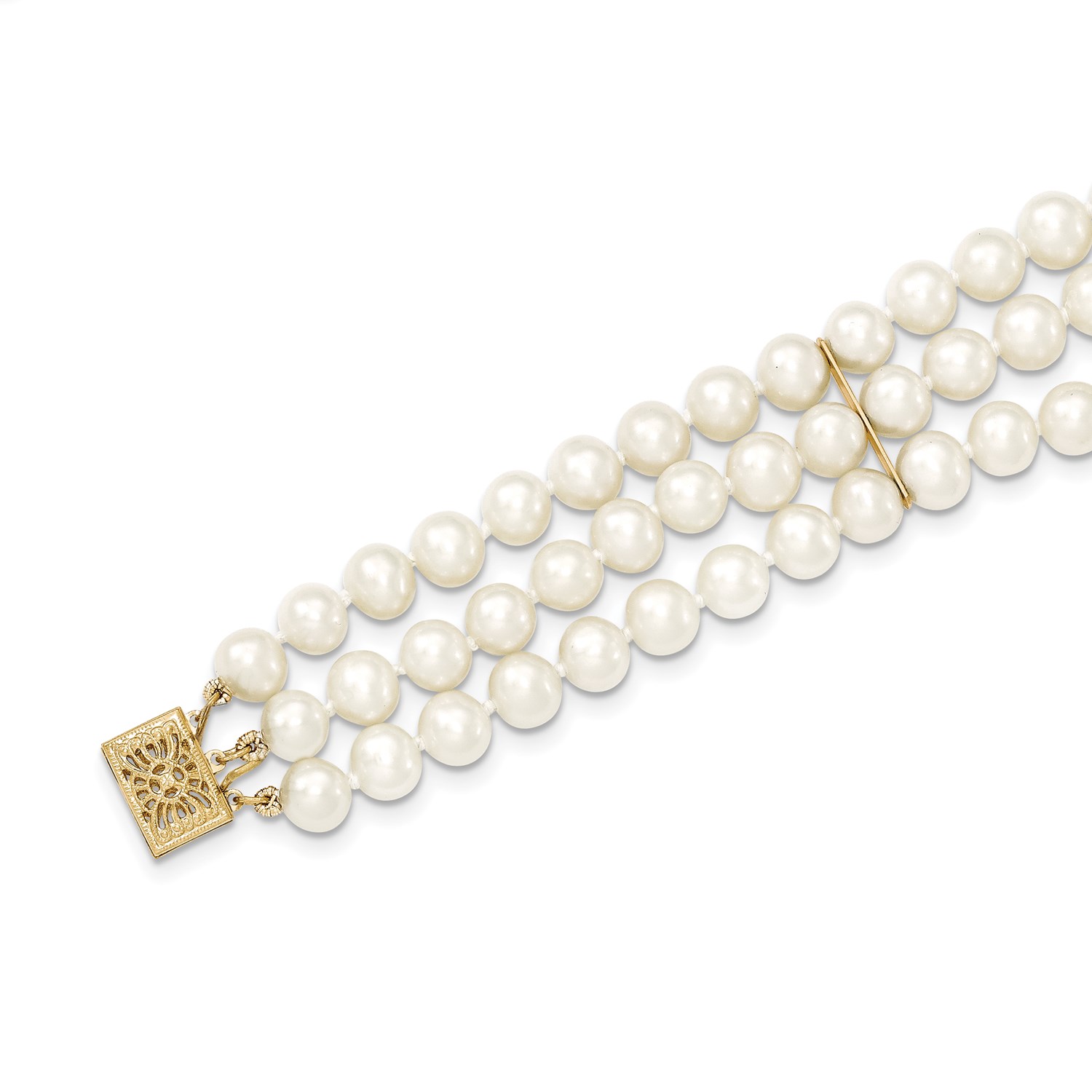 14k Yellow Gold 6 5mm 3 Strand Cultured Pearl Bracelet Ebay 14k Yellow Gold 7 5in 6 5mm 3 Strand Cultured Pearl Bracelet