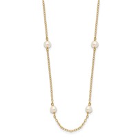 14K Yellow Gold 4-5mm White Near-Round Freshwater Cultured Pearl 8-Station Necklace, 16" view 2