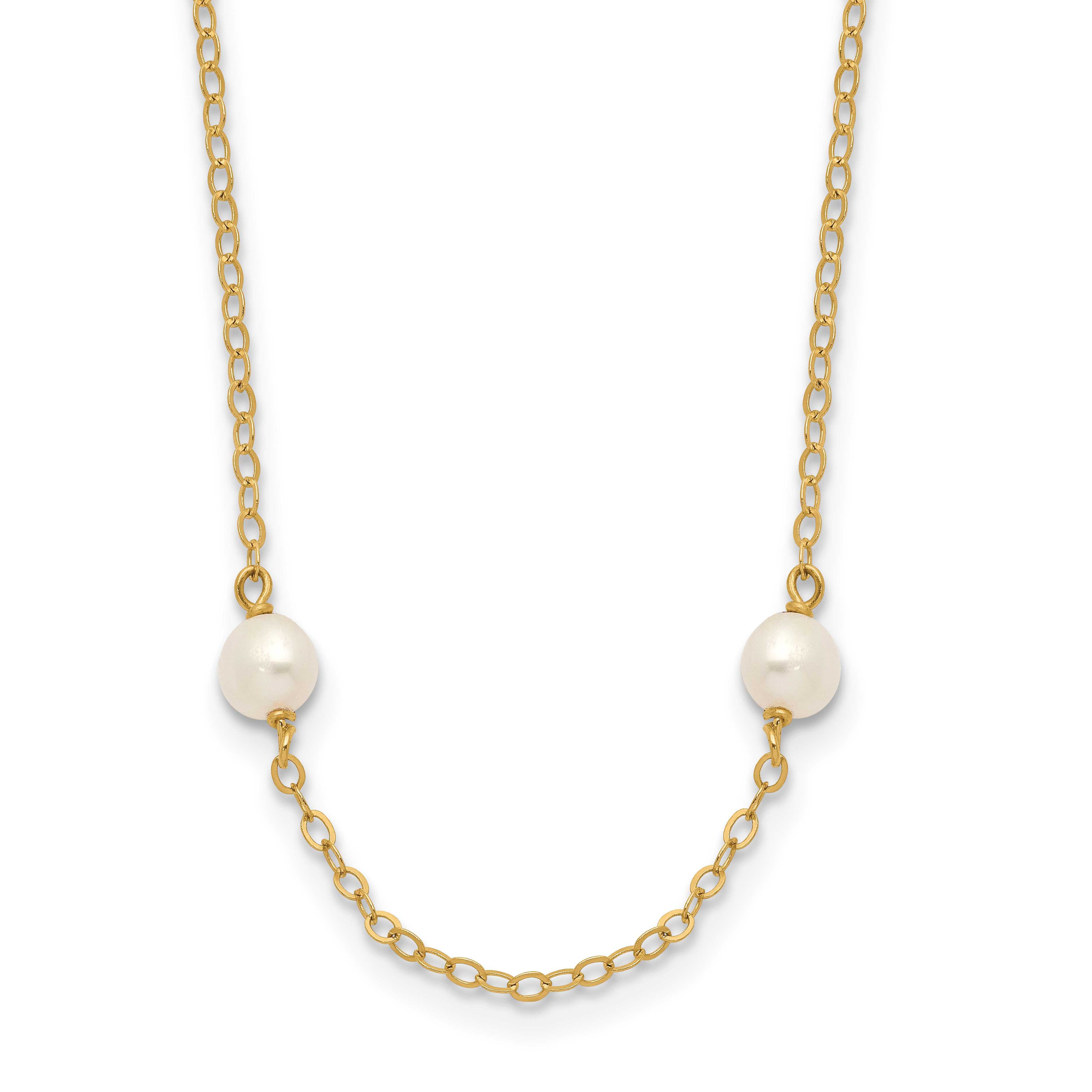 14k 4-5mm White Near-Round Freshwater Cultured Pearl 8-Station 16 inch Necklace (PR52-16)