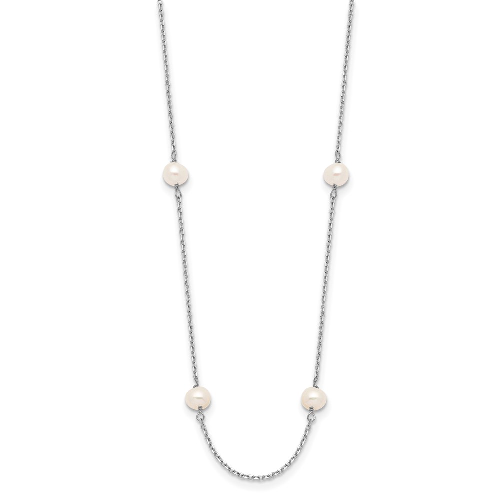 14k White Gold 4-5mm White Near-Round Freshwater Cultured Pearl 8-Station 16 inch Necklace (PR53-16)