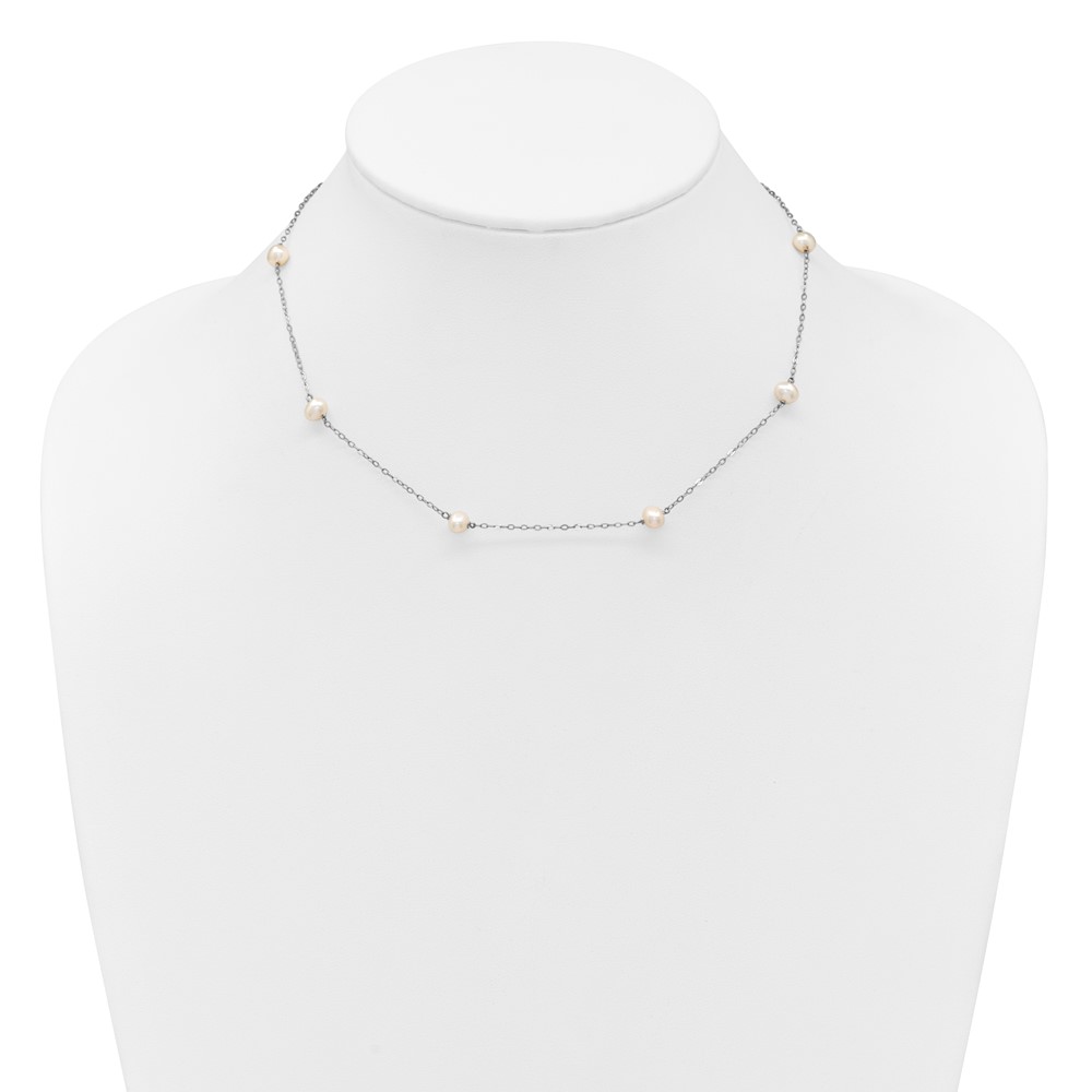 14k White Gold 4-5mm White Near-Round Freshwater Cultured Pearl 8-Station 16 inch Necklace (PR53-16)