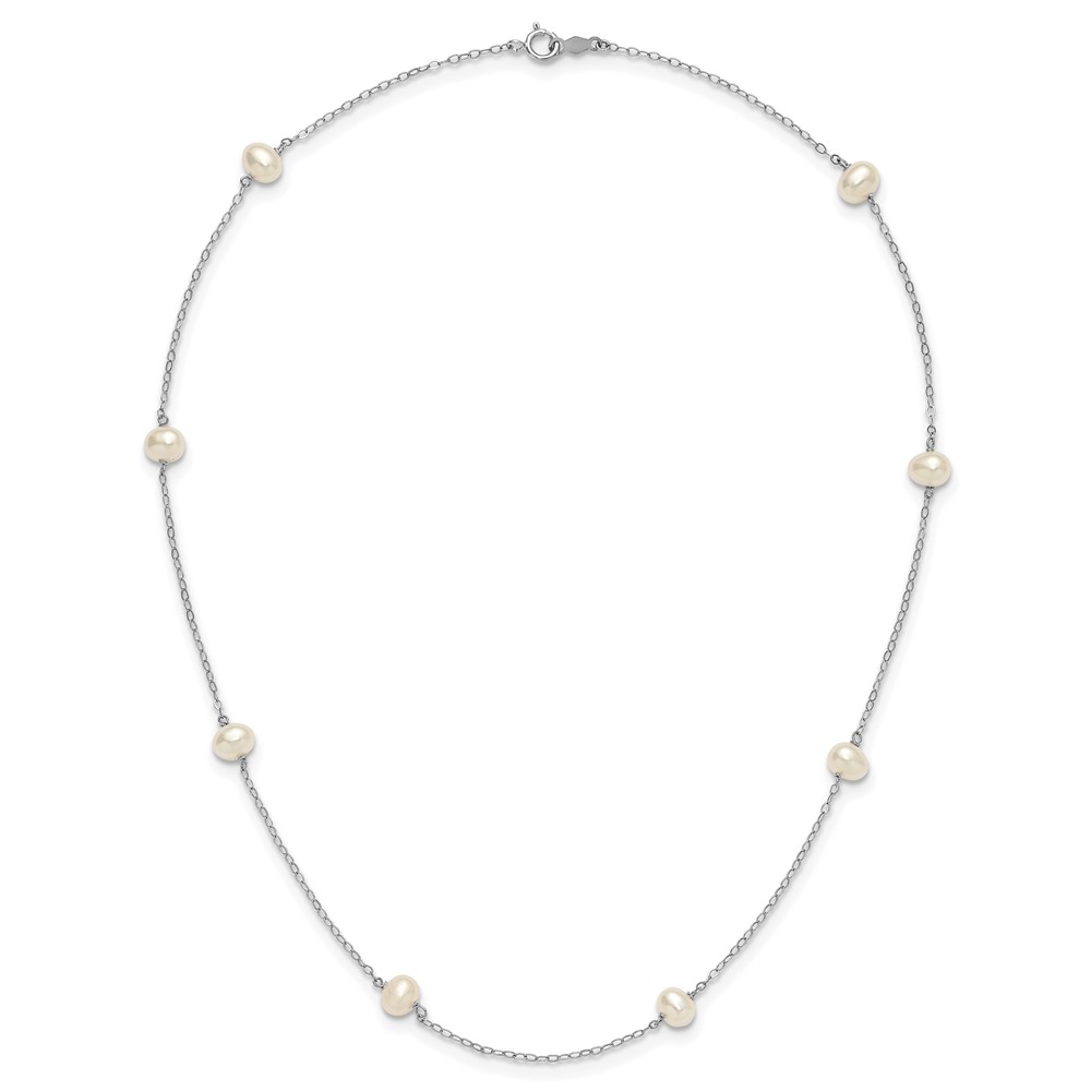 14k White Gold 4-5mm White Near-Round Freshwater Cultured Pearl 8-Station 16 inch Necklace (PR53-16)