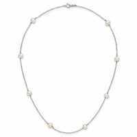 14K White Gold 4-5mm White Near-Round Freshwater Cultured Pearl 8-Station Necklace, 16" view 5