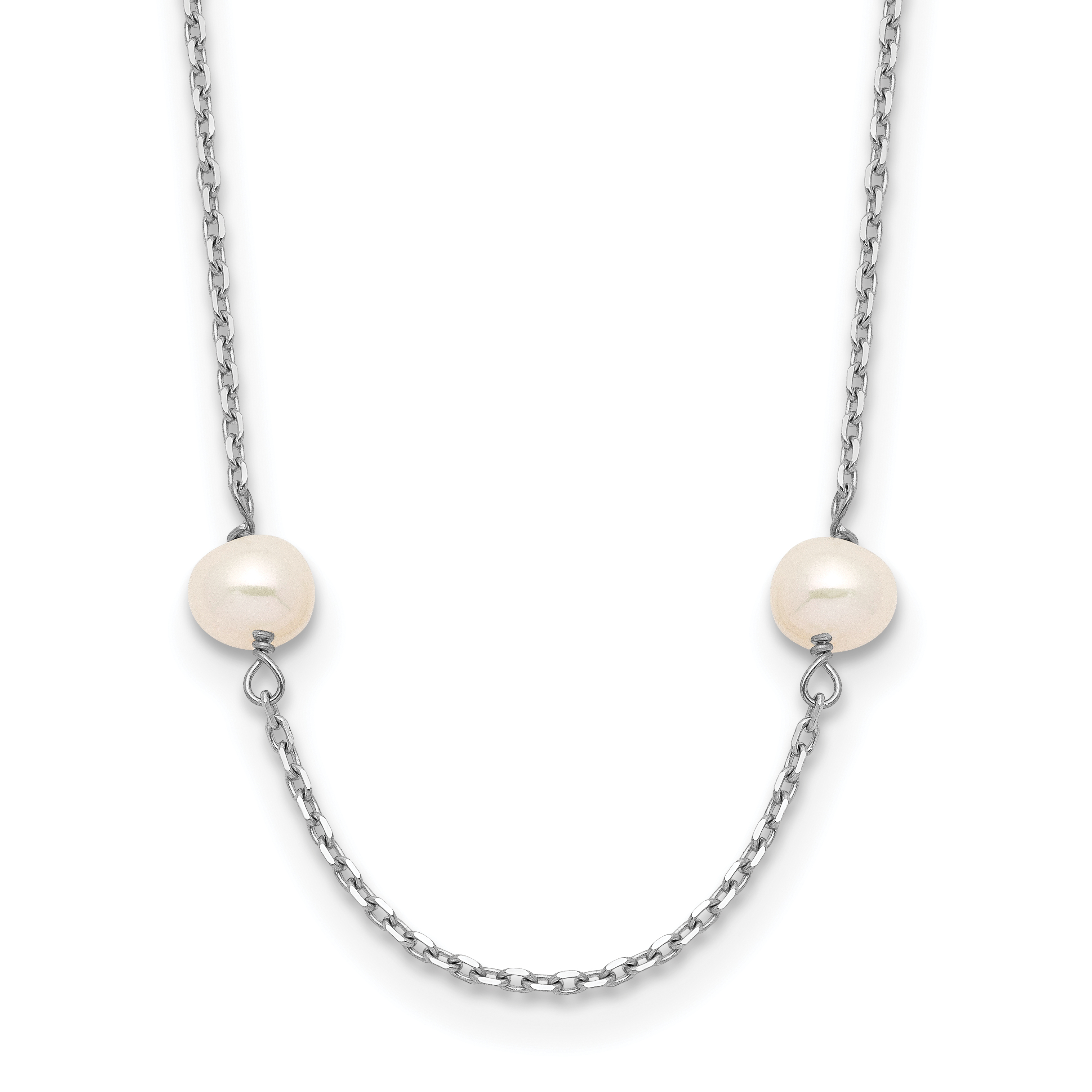 14k White Gold 4-5mm White Near-Round Freshwater Cultured Pearl 8-Station 16 inch Necklace (PR53-16)