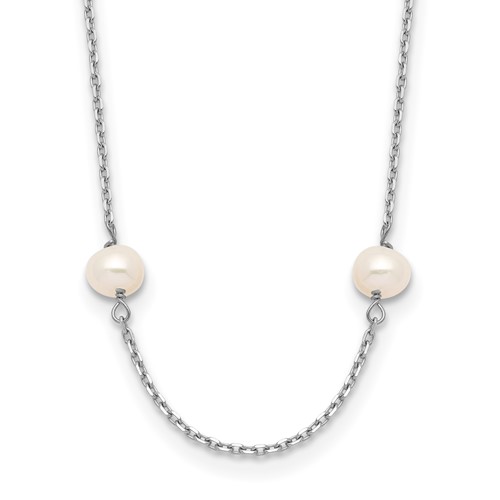14K White Gold 4-5mm White Near-Round Freshwater Cultured Pearl 8-Station Necklace, 16"