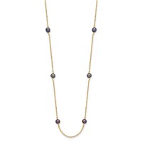 14K Yellow Gold 5-6mm Black Near-Round Freshwater Cultured Pearl 9-Station Necklace, 18" view 2
