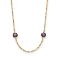14K Yellow Gold 5-6mm Black Near-Round Freshwater Cultured Pearl 9-Station Necklace, 18" view 1