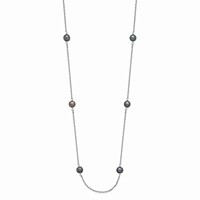 14K White Gold 4-5mm Black Near-Round Freshwater Cultured Pearl 8-Station Necklace, 16" view 2