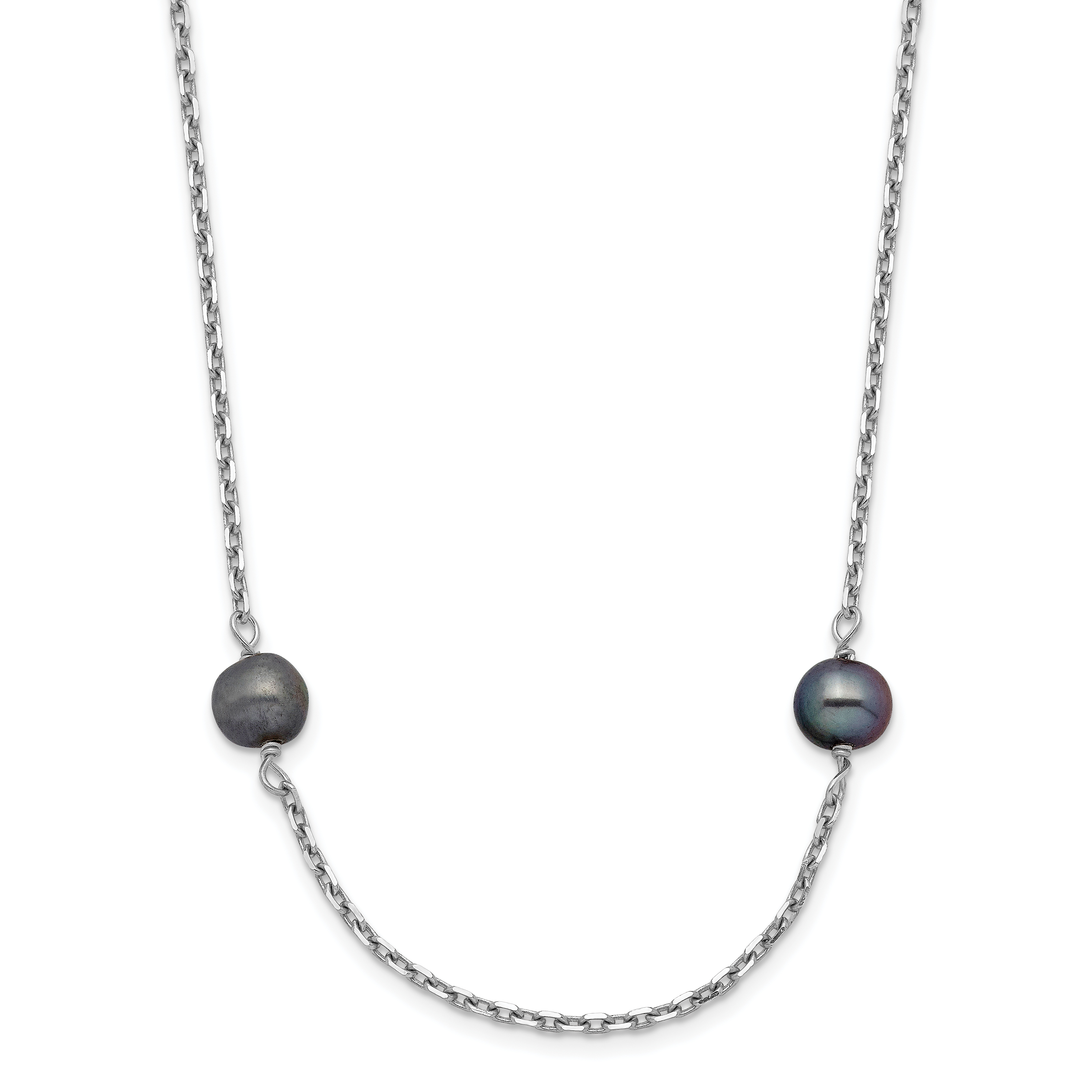 14k White Gold 4-5mm Black Near-Round Freshwater Cultured Pearl 8-Station 16 inch Necklace (PR55-16)