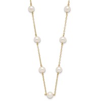 14K Yellow Gold 5.5-6.5mm White Near-Round Freshwater Cultured Pearl 12-Station Necklace, 16" view 1