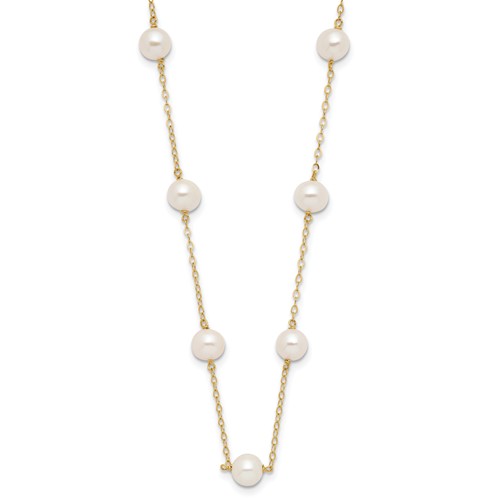 14K Yellow Gold 5.5-6.5mm White Near-Round Freshwater Cultured Pearl 12-Station Necklace, 16"