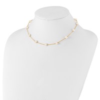 14K Yellow Gold 5.5-6.5mm White Near-Round Freshwater Cultured Pearl 12-Station Necklace, 16" view 2