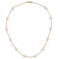 14K Yellow Gold 5.5-6.5mm White Near-Round Freshwater Cultured Pearl 12-Station Necklace, 16" view 3