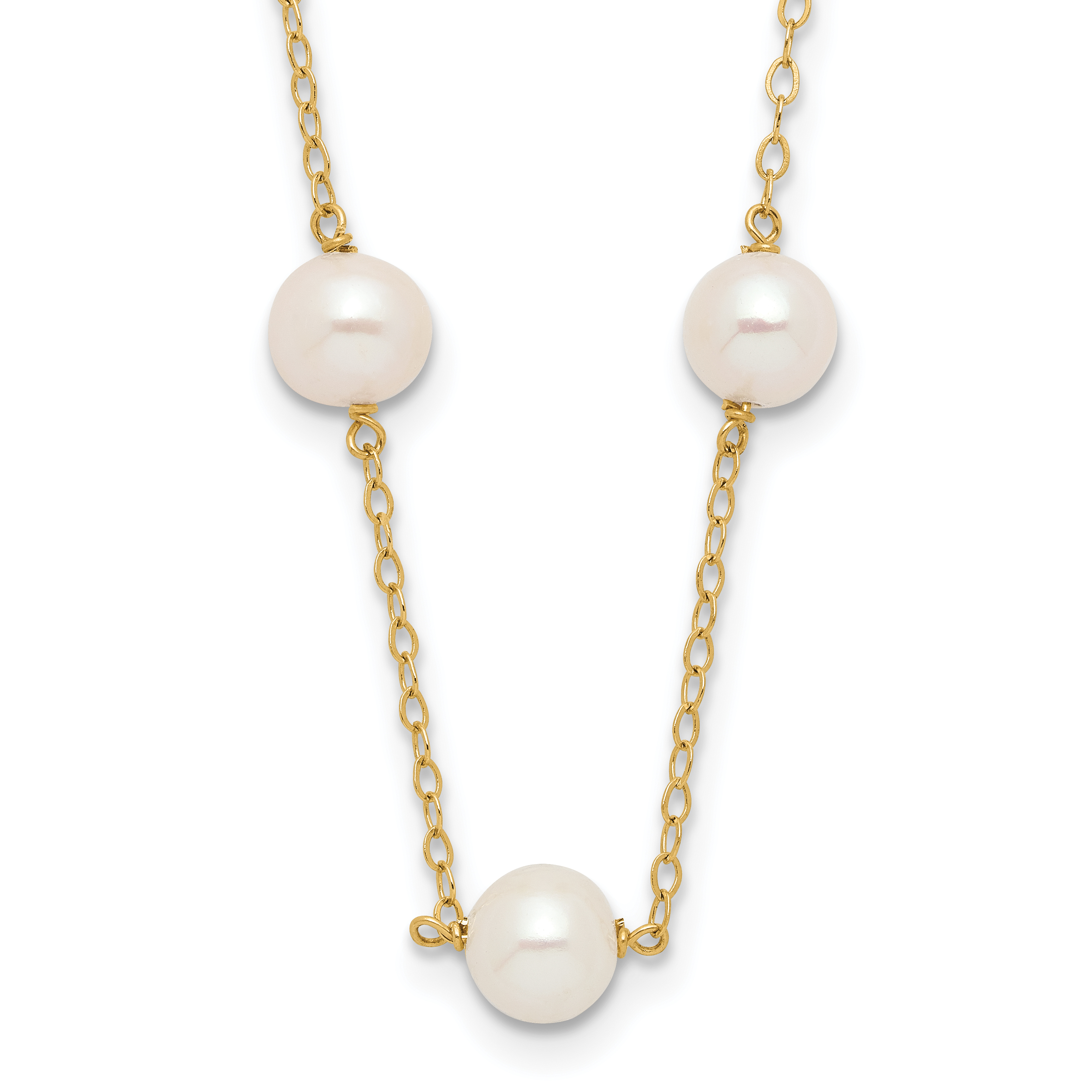 14k 5.5-6.5mm White Near-Round Freshwater Cultured Pearl 12-Station 16 inch Necklace (PR56-16)