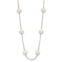 14K White Gold 6-7mm White Near-Round Freshwater Cultured Pearl 12-Station Necklace, 16" view 2