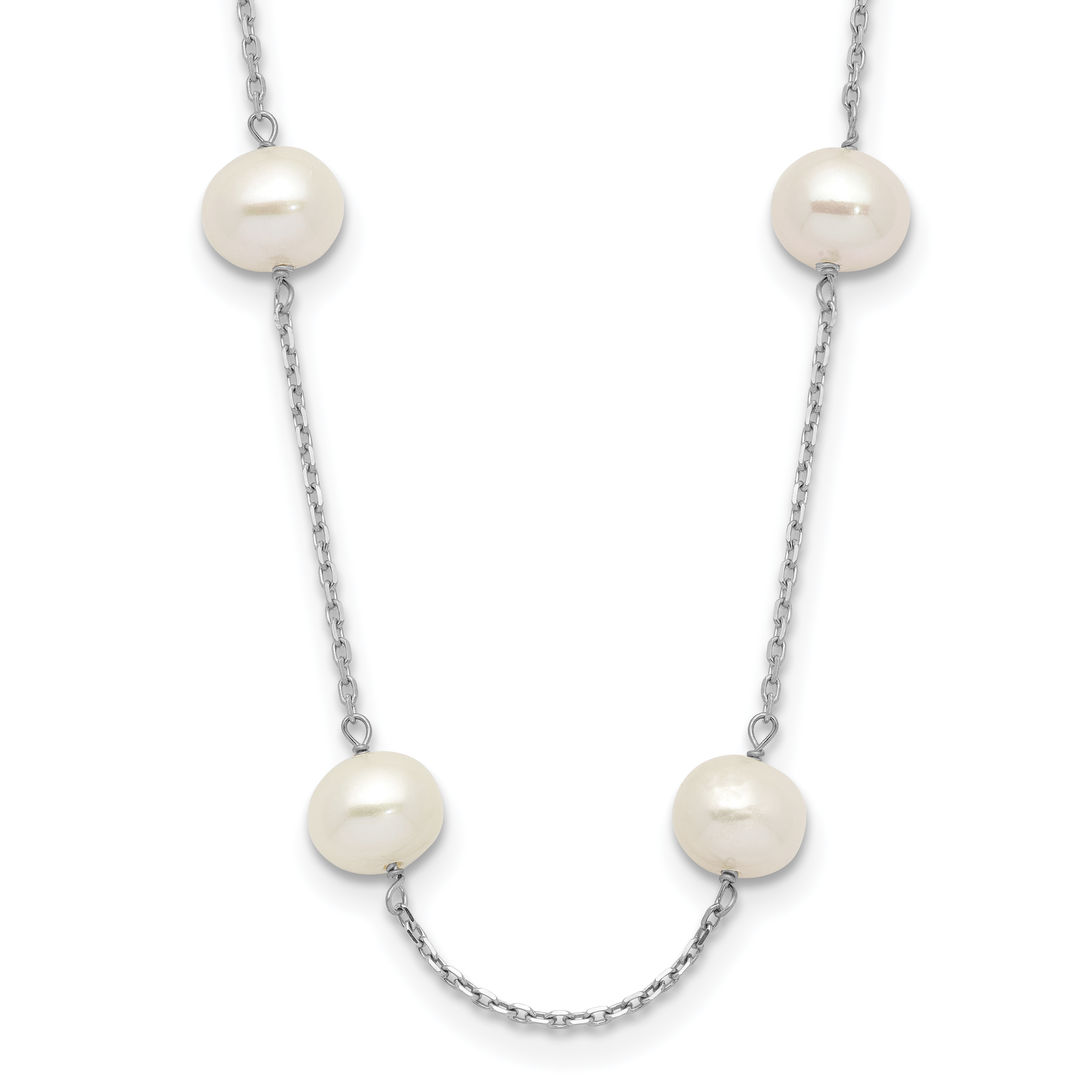 14k White Gold 6-7mm White Near-Round Freshwater Cultured Pearl 12-Station 16 inch Necklace (PR57-16)