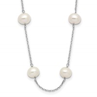 14K White Gold 6-7mm White Near-Round Freshwater Cultured Pearl 12-Station Necklace, 16" view 1