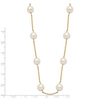 14K Yellow Gold 8-9mm White Near-Round Freshwater Cultured Pearl 14-Station Necklace, 18" view 2