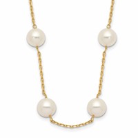 14K Yellow Gold 8-9mm White Near-Round Freshwater Cultured Pearl 14-Station Necklace, 18" view 1