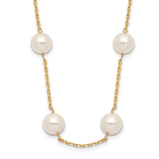 14k 8-9mm White Near-Round Freshwater Cultured Pearl 14-Station 18 inch Necklace