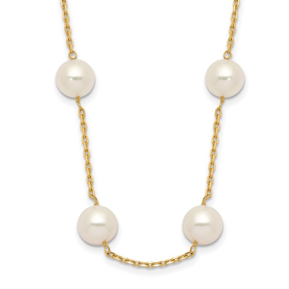 14k 8-9mm White Near-Round Freshwater Cultured Pearl 14-Station 18 inch Necklace