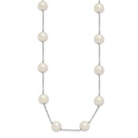 14K White Gold 8-9mm White Freshwater Cultured Pearl 14-Station Necklace, 18" view 2
